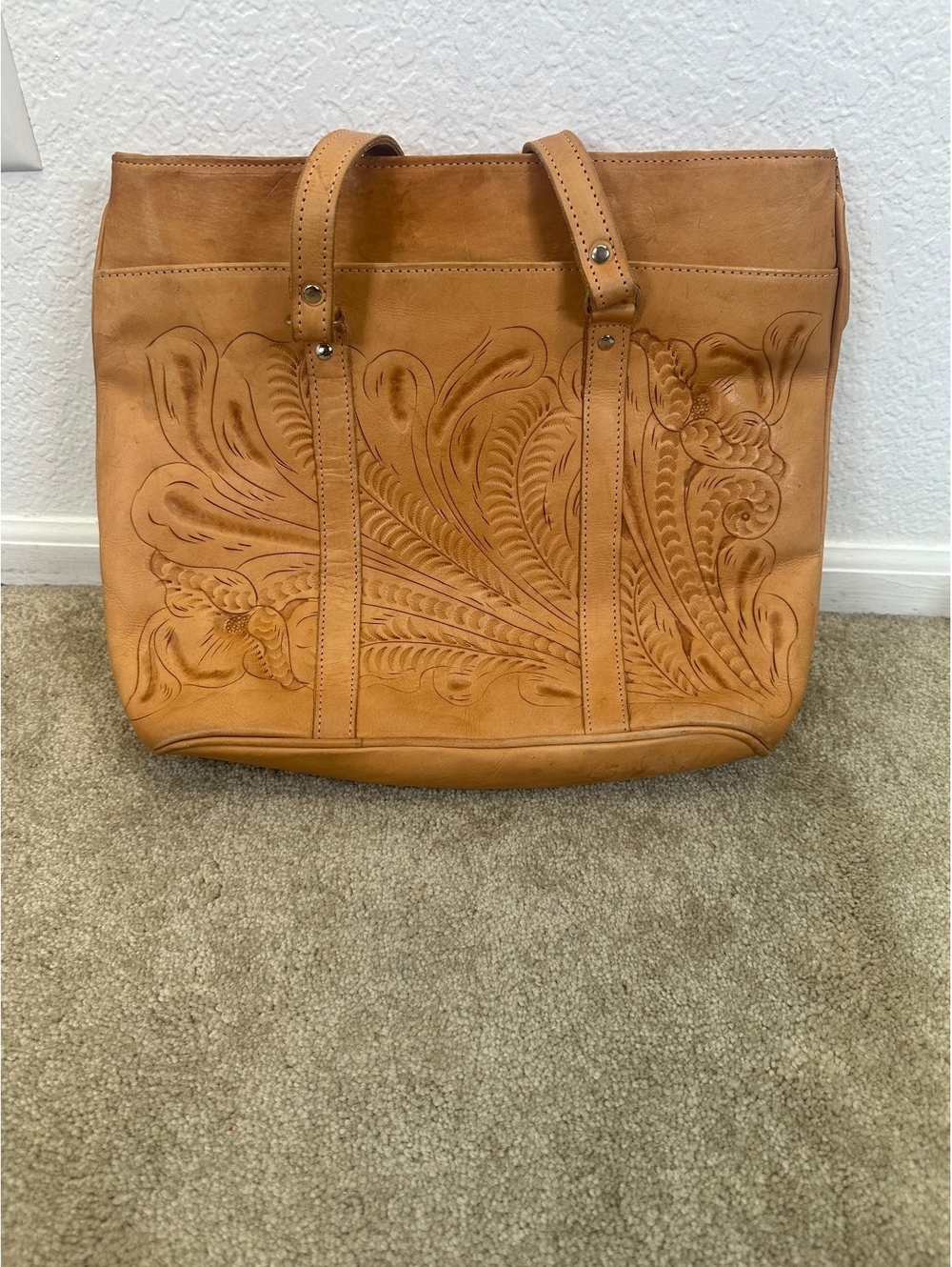 Grant’s Naturals Handcrafted Tooled Leather Western Shoulder Bag Tote - Picture 3 of 13